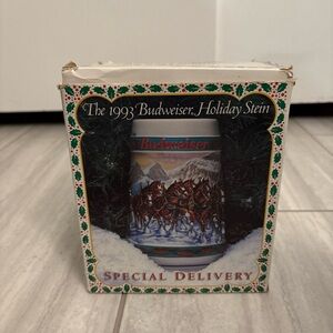 Budweiser 1993 Holiday Stein with Red and Green Accents